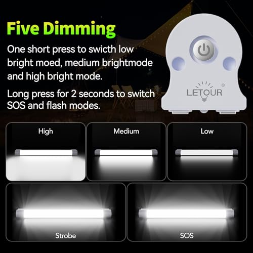 Image of LETOUR LED Tube Magnetic Light Work Lights 4000Lumens 5 Lighting Options Camping Lantern USB Rechargeable Portable Battery Powered Lights with 4 Magnets Endurance for 60 Hours
