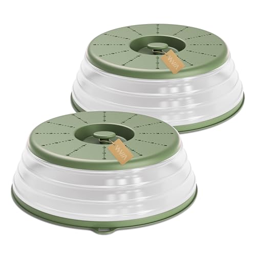 Image of WVM Microwave Splatter Cover Vented for Food with Hook Hole, Splatter Guard & Colander Kitchen Gadget for Food, Meal Prep, Green, M(11 inchx3.26 inch)-Pack of 2