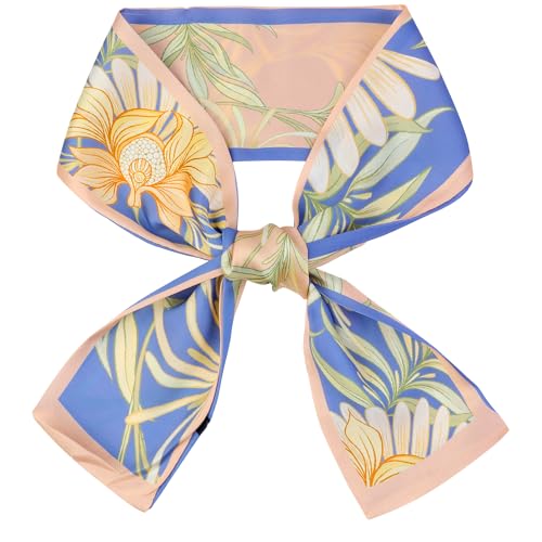 Women's Floral Printed Contrast Color Scarf, Skinny Long Hair Ribbon Neck Tie Scarves Neckerchief