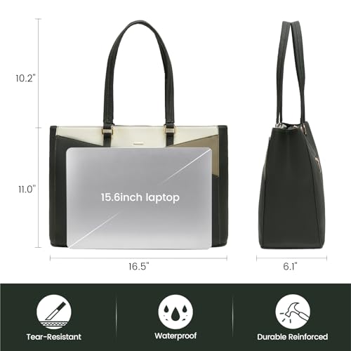 Image of Laptop Tote Bag for Women 15.6 Inch Waterproof Leather Computer Laptop Bag Women Business Office Work Bag Briefcase Large Travel Handbag Shoulder Bag