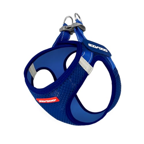 EzyDog Hundegeschirr kleine Hunde – FORMFIT Weste aus atmungsaktivem 3D Air-Mesh – Leicht, verstellbar, reflektierend, mit robustem D-Ring (S, Blau)