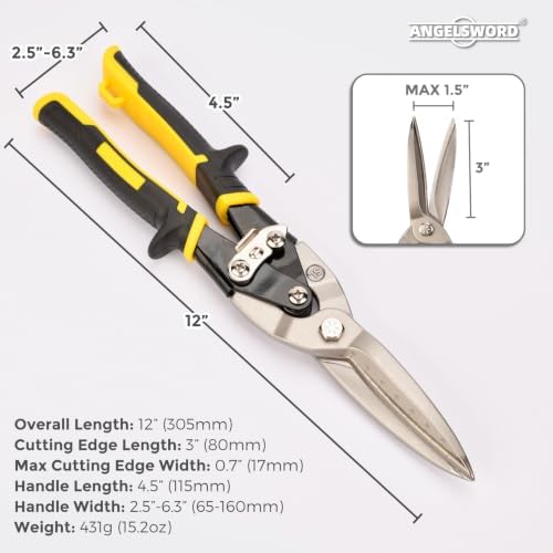 ANGELSWORD 12 Inch Aviation Tin Snips, Cr-M Aviation Snips for Cutting Metal Sheet, Heavy Duty Sheet, Straight Cut - 1