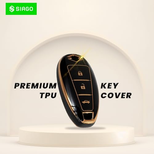 Image of SIAGO TPU Key Cover Compatible with Maruti Suzuki Baleno, Vitara Breeza, S Cross, Ciaz, Swift, Ignis, 3 Button Smart Key Cover (Black Pack of 1)
