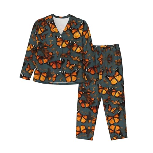 Pyjama papillons orange Monarch chemise manches longues et bas long EdWal