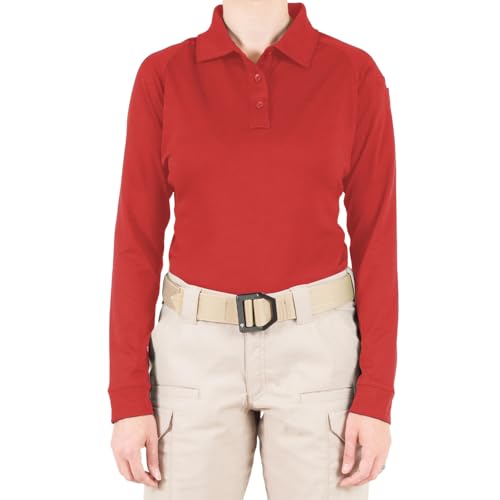 First Tactical Women's Performance Long Sleeve Polo, Red, Large