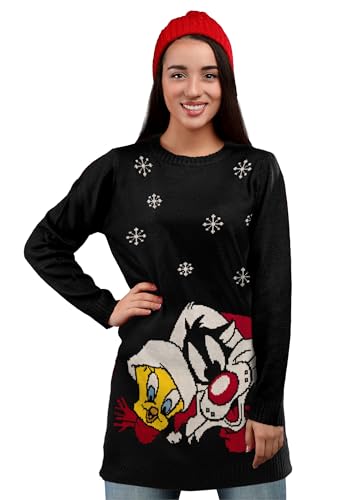 United Labels Looney Tunes - Vestido de malha para mulher - Sylvester e Tweety Natal inverno malha Natal Natal Natal preto, Preto, S