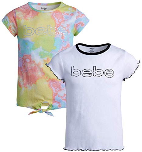 bebe Girl's Tee Shirts - 2 Pack Short Sleeve Graphic Top