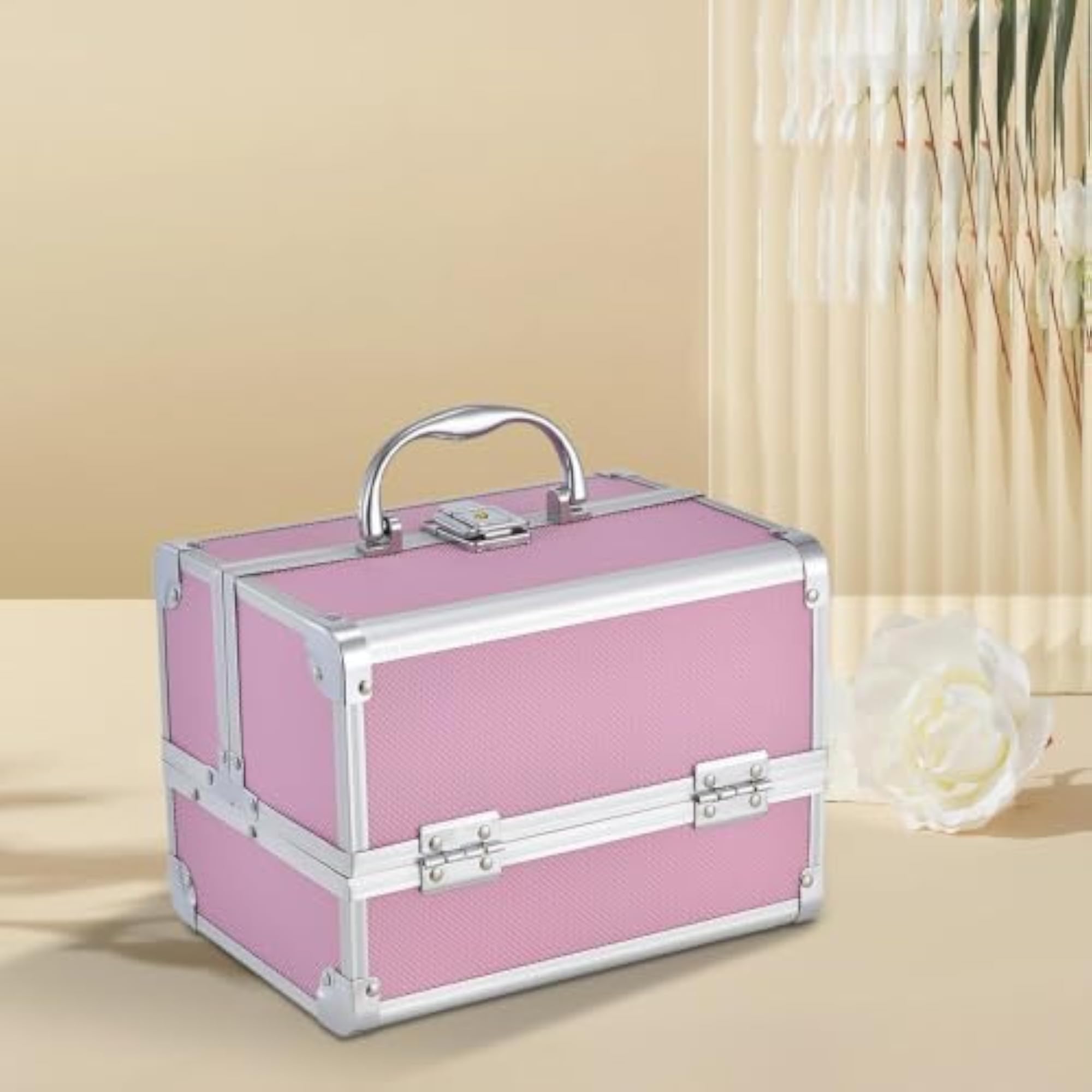 Portable Makeup Train Case with Mirror and Dividers