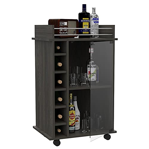 Tuhome Dukat 2-Shelf Glass Door Bar Cart With Six Wine Cubbies, Espresso #TOP5