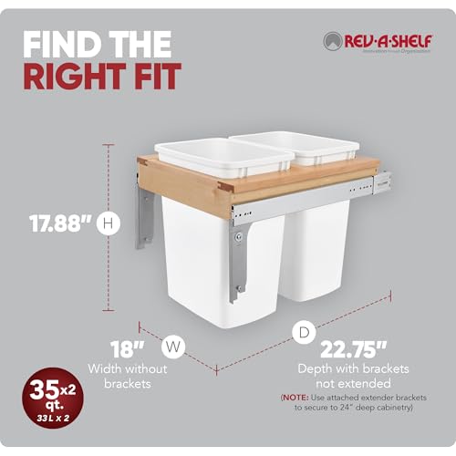 Contenedor doble extraíble Rev-A-Shelf 35qt para cocina miniatura 3
