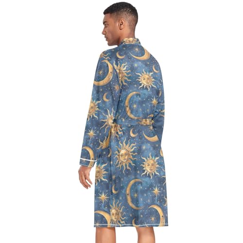 Retro Style Sun and Moon Men's Nightshirt,Soft Kimono Bathrobe Men Long Sleeve Mens Sleepwear2