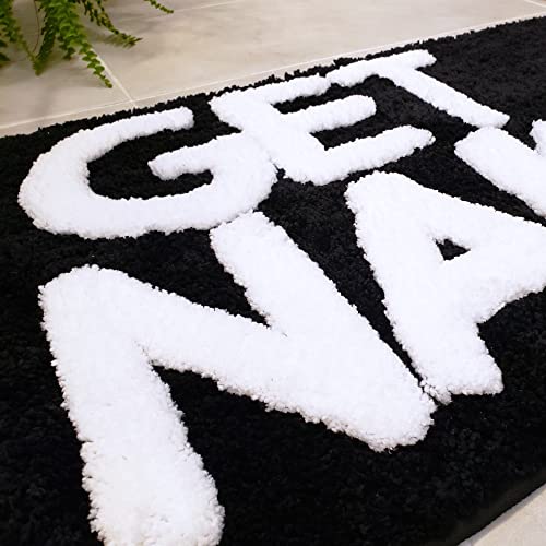Image of New Mungo Get Naked Bath Mat - Black Cute Bathroom Rugs with White Letters for Apartment Decor - Funny Black - Get Naked Rug for Bathroom - 31 inch x 20 inch