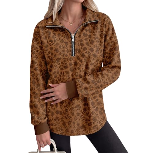 3/4 Zip Pullover Womens Leopard Print Mockneck Fleece Oversized Sweatshirt - image 6