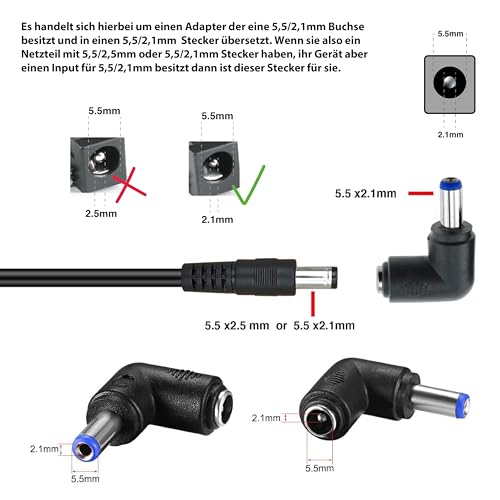 helpers lab DC Stecker Winkel, 5 Stücke Winkelstecker, Stecker auf Buchse, 5,5mm x 2,1 mm, rechts gewinkelt, 90 Grad Winkel
