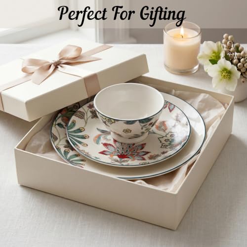 Image of 222 Fifth Perse 12-Piece Porcelain White Dinnerware Set | Microwave and Dishwasher Safe Big Dinner Plates and Bowls Sets for 4 | Stackable, Chip-Resistant Ceramic | Gifts for Housewarming & Wedding