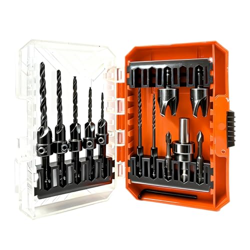 RONGDA 15-Piece Countersink Drill Bit Set, Adjustable Tapered Counter Sink Drill Bits with 2PC Wood Plug Cutters, Magnetic Extension Bit Holder, 1/4