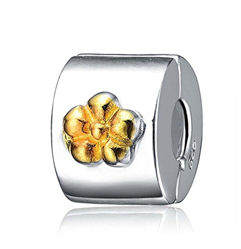 Soulbeads Gold Plated Flower Clip Lock Charm Authentic 925 Sterling Silver Bead for Charms Bracelet Soulbeads Gold Plated Flower Clip Lock Charm Authentic 925 Sterling Silver Bead for Charms Bracelet