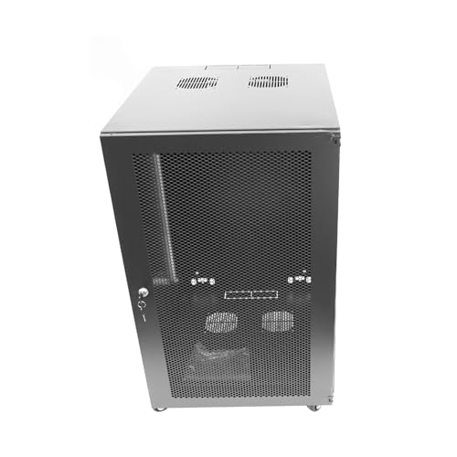 GlobalRack 18U Wall Cabinet Mesh Door Locking Casters 2 Fans Ventilated