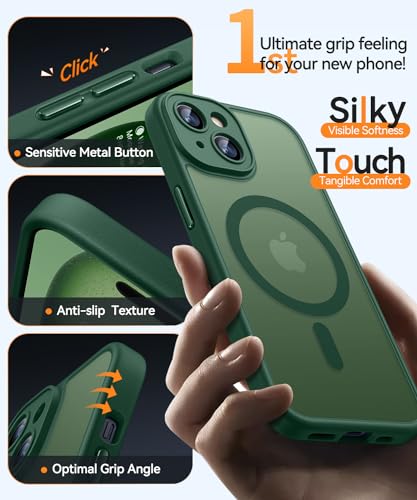 Image of CANSHN Magnetic for iPhone 15 Plus Case, Upgraded [Full Camera Protection] [Compatible with Magsafe] [Translucent Matte] Shockproof Protective Phone Case for iPhone 15 Plus 6.7 inch - Deep Green