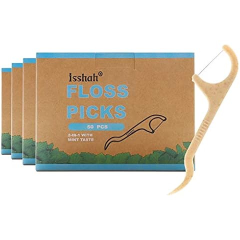 Natural Dental Floss Picks - 200 Count - PETA Approved, BPA Free, Vegan, Sustainable, Eco Friendly, Natural Dental Flossers by Isshah (Mint) Cover