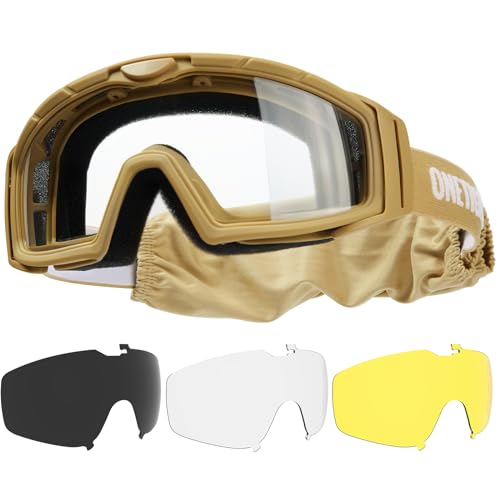 Lunettes tactiques OneTigris pour airsoft avec 3 lentilles interchangeables Lunettes de chasse avec CE EN166 et ANSI Z87.1, Lentilles airsoft pour paintball,...