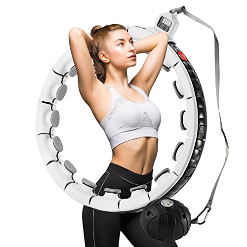 TOPLUS Smart Weighted Hoola Hoops Adjustable Fitness Hoop for Adults Fitness Exercise Hoop with 360 Degree Massage,Abdominal Trainer (WHITE)
