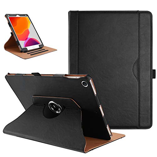 Polaland Lederhülle für iPad 9./8./7. Generation 10,2 Zoll 2021 2020 2019, PU-Leder Ständer Hülle Folio Case Cover -Schwarz Cover