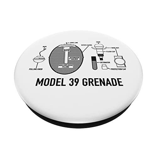 Model 39 Grenade German WW2 Egg Grenade Blueprints PopSockets Swappable PopGrip, Black - Image 2