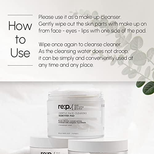 Re:p Gentle Face Cleaning Remover Pad (70 Pads) 6.08 Oz / 180Ml - - 100% Vegan, Cruelty-Free, Paraben Free - Simple Wiping Type Of Makeup Remover Pad With Refreshing Finish - Rose, Jojoba, Tea Tree, Rosemary, Korean Skin Care #TOP5