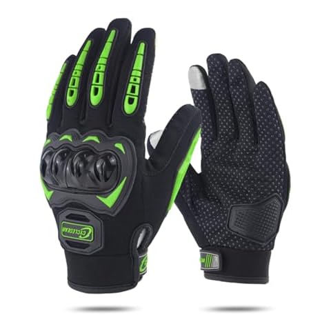Aumotop Motorcycle Gloves for Men Women Motorbike Anti-Slip Breathable Touchscreen Gloves with Knuckle Protection for Riding, Road Racing, Cycling, Black and Green M Cover