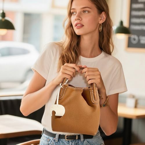 Premium Genuine Leather Bucket Bag - Versatile Handheld Design in First Layer Lychee Cowhide2