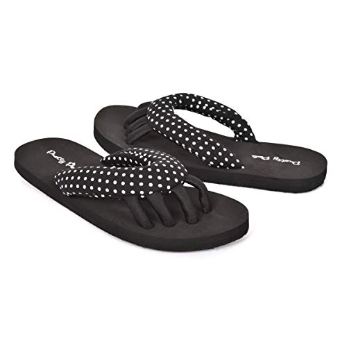 Pretty Pedi Super Lightweight Brand Pedicure Sandals with Toe Separator Feature (Black White, Large)