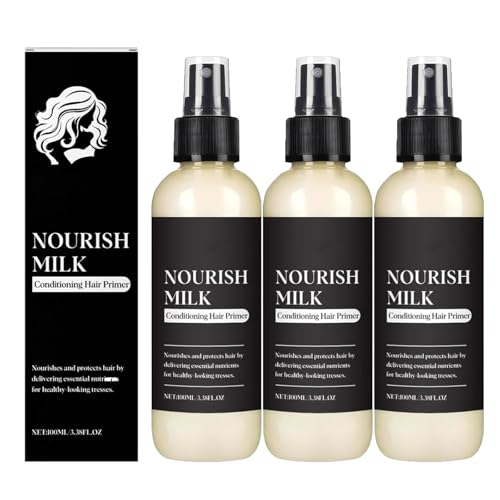 Prebase Acondicionadora Nourish Milk: Nutre, Suaviza y Hidrata Intensamente, Protege del Calor y Aumenta el Brillo, Reduce el Frizz, Nutre y Suaviza, Apto para Todo Tipo de Cabello (3PCS)