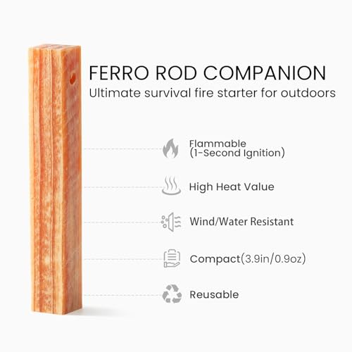 Ferro Rod Companion,High Resin Fatwood Fire Starter 4 Sticks,Waterproof Natural Tinder for Flint, Survival Gear Kit for Hiking, Camping, Bushcraft, Emergency Supplies - Image 3