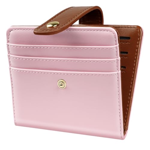 Small Wallets for Women Slim Minimalist for Bifold Credit Card Holder for Pocket or Purse, Pink & Brown