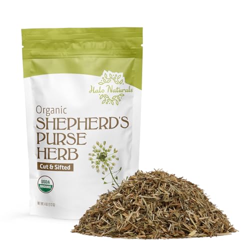 Halo Naturals Organic Shepherds Purse Herb Cut & Sifted 4 Ounces (Capsella bursa pastoris) USDA Certified | Resealable Pouch| Packaged in The USA