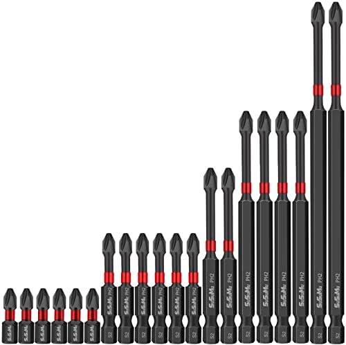 Impact Phillips Bits #2 Long Magnetic Phillips Screwdriver Bit Set 1 2 3 4 6 inch 1/4 Inch Hex Shank Cross Anti-Slip Screw Driver Bit Set for Impact Driver Power Tool (20PCS)