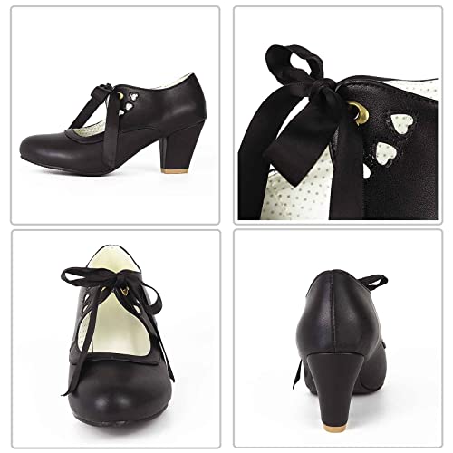 Women's Mary Jane Pumps Chunky Block Shoes Heart Hollow Adorable Vintage Shoes Unique Round Toe Lace Up4
