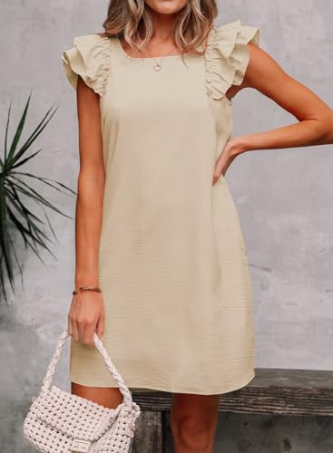 Womens Summer Dresses Bow Tie Back Sundresses for Women Ruffle Short Sleeve Dress Casual Cute Sundress with Pockets2