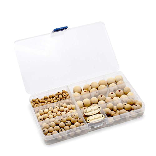 ARTESTAR Cuentas de madera naturales para macramé, bolas de madera con agujero, 246 unidades, cuentas redondas de madera para enhebrar para manualidades decorativas(6 mm/8 mm/10 mm/12 mm/14 mm/16 mm)