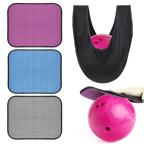 3Pcs Bowling Ball Towel with 1 Bowling Bag, Microfiber Bowling Shammy Pad with EZ Grip Dots, Bowling Towel Bowling Ball Shammy Bowling Cleaner Towel for Clean/Storage Bowling, Bowling Supplies