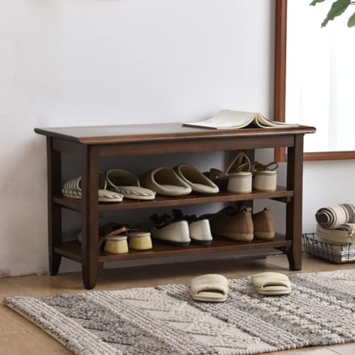 Image of ACRO Brown Wooden Storage Bench, 31.5 inchL x 11.8 inchW x 16.5 inchH, 550 lbs Capacity, Classic Style, Entryway Bench with Storage