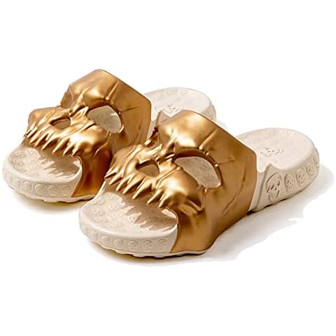 Mukinrch Skull Slides Sandals for Women Men, Halloween Slippers,Anti-Slip Cushioned Slippers EVA Slides on Indoor Outdoor House Home Beach Pool Shoes for Couple Cover