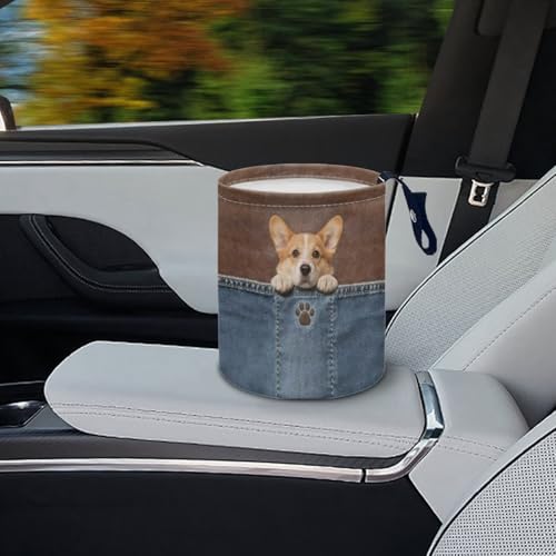 Image of Cute Dog Print Car Trash Can Hanging Car Garbage Bin Collapsible Waste Bin Auto Accessories Interior for Car SUV Trucks