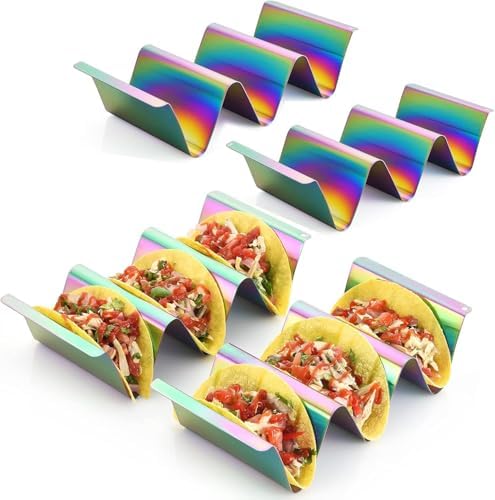 Taco Holder Set of 4 Titanium Plated – Taco Stand for 3 Tacos, Soft Taco Shell Holder, Vibrant Tray for Tacos, Burritos, Nachos & Fajitas – Sturdy & Stylish Design (AT-2021419-TH-2)