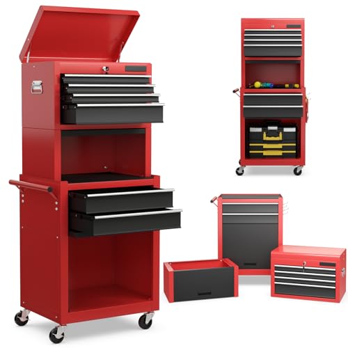 Image of Goplus 6 Drawers Tool Chest, Rolling Metal Tool Box with Universal Wheels, Protective Liner, Detachable Top Toolbox, Auto Lock, 3-in-1 Large Tool Cabinet for Garage Shop Auto Repair