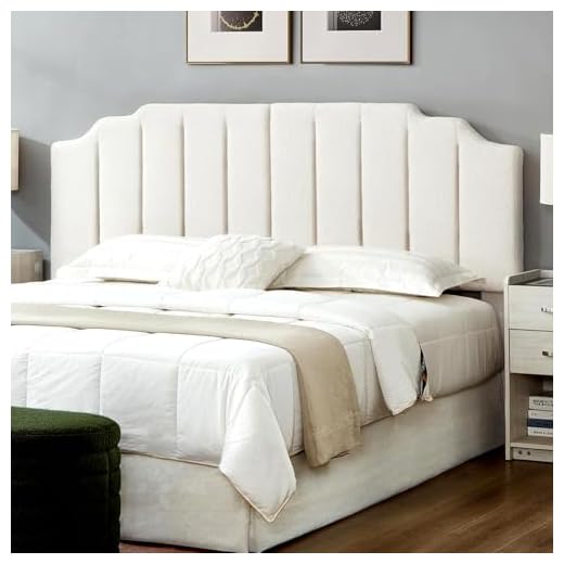 24KF White Teddy Fabric Tufted King Upholstered Headboard, Modern Vertical Channel Design California King Headboard with Stepped Silhouette Top Edge,6026-K-Teddy White