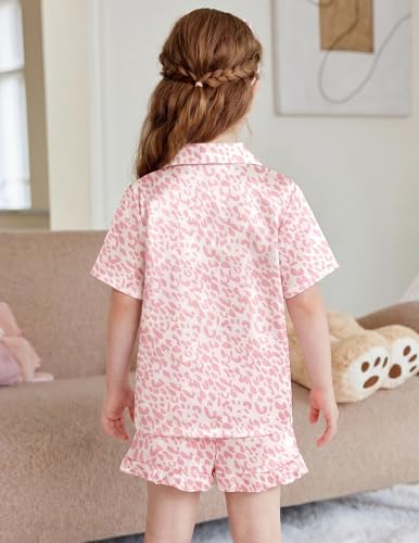 Image of Arshiner Girls Pajamas Silk Satin Pajama Set Button Pjs Ruffle Sleepwear | 2 Piece Nightwear, Silky Soft Lounge for Little & Big Kids, Ideal for Sleeping and Sleepover Party