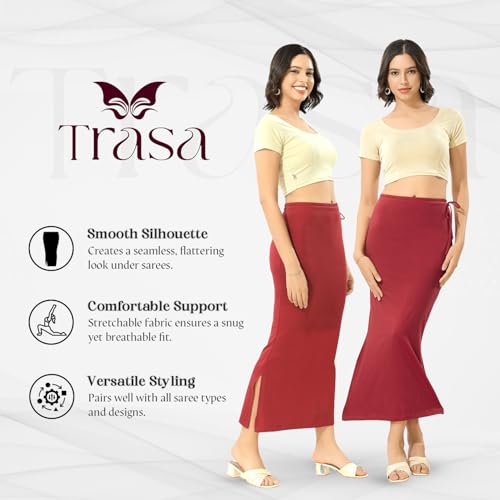 Image of TRASA Womens Saree Shapewear Petticoat, Cotton Lycra Petticoat, Skirts for Women, Shape Wear Dress for Saree