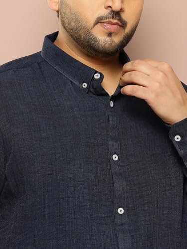 Image of Thomas Scott Men's | Solid | Textured Fabric | Full Sleeve | Slim Fit | Polyester-Blend | Spread Collar | Casual Shirt